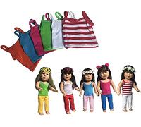 THE NEW YORK DOLL COLLECTION Set de 6 Sólido De Colores Camisola Conjunto para Moda Niña Muñecas - Naranja, Azul, Rosado, Verde, Blanco, Rojo y Blanco Rayas - Encaja 18 Pulgadas / 46 cm Muñecas