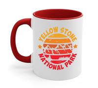 The Next Taza de café vintage del Parque Nacional Yellowstone Retro Mountains para vacaciones de senderismo (rojo y blanco, 11 onzas)