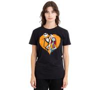 The Nightmare Before Christmas Jack Sally Heart Ladies T Shirt, Black Camiseta, Negro, XL para Mujer