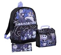 The Nightmare Before Christmas - Mochila + bolsa de almuerzo + estuche para lápices Jack Skellington - Juego de 3 bolsas para niños y adultos, Black, Mochila