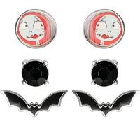 Disney Nightmare before Christmas SF00270RRHL Silver Plated Brass Enamel 3-Piece Earring Set, Black/Red/Light Blue, One Size, Brass, No Gemstone