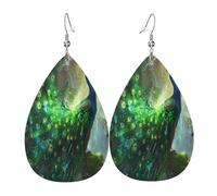 The noble peacock - Pendientes de piel con forma de lágrima para mujer, aretes colgantes ligeros de PVC, ganchos de plata 925, impresiones de doble cara, regalo hipoalergénico
