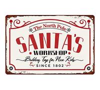 The North Pole Santa's Workshop Building Toys For Nice Kids Letrero de metal divertido vintage para el hogar, cafetería, bar, decoración de pared, placa de metal retro para el hogar, jardín, puerta, cafeterías, tienda, 8 x 12 pulgadas