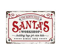 The North Pole Santa's Workshop Juguetes de construcción para niños bonitos Letrero de metal divertido vintage para el hogar, cafetería, bar, decoración de pared, placa retro de metal, 8 x 12 pulgadas