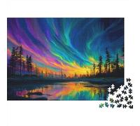 The Northern Lights Dance Over An Enchanting Forest 1000pcs (75x50cm) Rompecabezas para Adultos - Juguete De Bricolaje