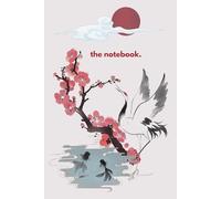The Notebook.: Notebook or Journal in Japanese style with Japanese Crane, red sun, clouds and fish pond, to write or draw in