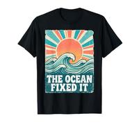 The Ocean Fixed It Retro Beach Waves Sun Camiseta