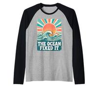 The Ocean Fixed It Retro Beach Waves Sun Camiseta Manga Raglan