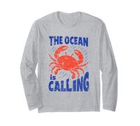 The Ocean Is Calling Funny Nature Beach Crab Back Hombres Mujeres Manga Larga