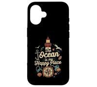 The Ocean Is My Happy Place Lighthouse Nautical Design Carcasa para iPhone 16