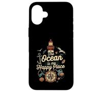 The Ocean Is My Happy Place Lighthouse Nautical Design Carcasa para iPhone 16 Plus