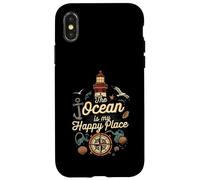 The Ocean Is My Happy Place Lighthouse Nautical Design Carcasa para iPhone X/XS