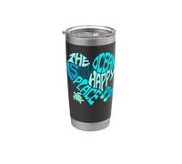 The Ocean is My Happy Place Sea Beach Life Better Flip Flops Vaso térmico de acero inoxidable de doble pared