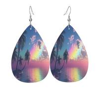 The Ocean Under the Rainbow Light - Pendientes de piel con forma de lágrima para mujer, aretes colgantes ligeros de PVC, ganchos de plata 925, impresiones de doble cara, regalo hipoalergénico