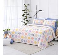 The one home Colcha Boutí Acolchada Reversible Diseño Mandalas Multicolor Pastel - 100% Poliéster, Colcha Verano Ligera Transpirable, con 2 Fundas Almohada, Cama 135 230×270cm