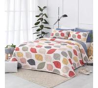 The one home Colcha Boutí Acolchada Reversible Estampado Hojas Multicolor - 100% Poliéster Extra Suave, Colcha Primavera Verano Ligera, con 2 Fundas Almohada, Cama 135 230×270cm