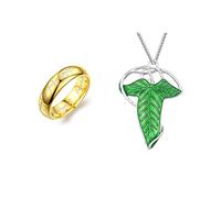 The One Ring to Rule Them All para hombres y mujeres, anillo de lotería del Señor de los anillos, elegante collar con colgante de hoja de árbol verde elfo, broche esmaltado, anillos de acero