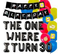 The One Where I Turn 30 Banner Balloons Friend Theme 30 Birthday Banner telón de fondo para decoración de pastel para fiesta de cumpleaños