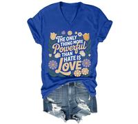 The Only Thing More Powerful Than Hate is Love Camisa vintage sutil floral Love Shirt Unisex, Azul Zafiro, S