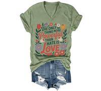 The Only Thing More Powerful Than Hate is Love Camisa vintage sutil floral Love Shirt Unisex, verde, S