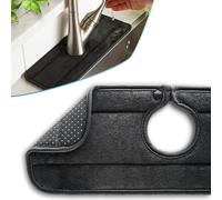 The Original Machine Washable Kitchen Sink Mat by Ternal, Absorbent Microfiber Fabric with Anti-Slip Silicone Backing, Splash Guard and Drip Catcher Around Faucet Handles. [Black, Standard, 1 Pack]