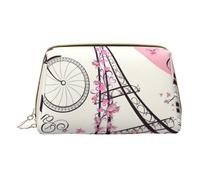 The Paris Tower and A Bicycle - Bolsa de piel con cremallera para maquillaje, bolsa de almacenamiento portátil para pintalabios, White, Talla única