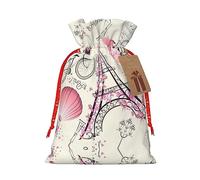 The Paris Tower and a Bicycle Print Christmas Packing Cloth Bag with Drawstring Reusable Food Storage Bag Decoration Bag