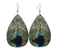 The Peacock - Juego de aretes de lágrima de cuero de moda, ligeros, bohemios, regalo de joyería para mujeres y niñas