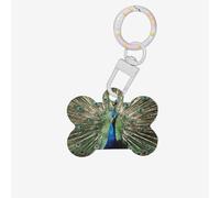 The Peacock Printing - 1 etiqueta de identificación con forma de hueso de perro de doble cara con llavero artesanal para mascotas