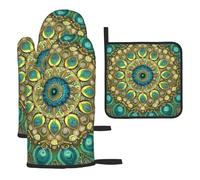 The Peacock Spreading Its Tail Symbol Heat Resistant Colorful Kitchen Gloves Hot Pads, Cute Baker Stuff, Kitchen Gifts For Cooking Lover Cooks Mom