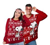 The Peanuts Jersey de Invierno Unisex - Snoopy Winter Strick Jersey Sudadera Ugly Sweater para Hombre y Mujer, Rojo