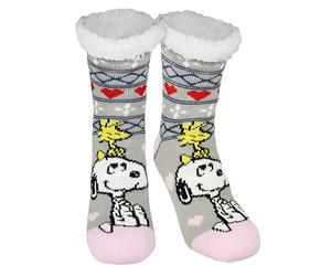 The Peanuts Snoopy Cottage Socks - Calcetines de cabaña para mujer Cosy Socks Fluffy Winter Socks Warm Women's Socks (Grey/Pink, EU Shoe Size System, Adults, Women, Numerical (from/to), M, 39, 42)
