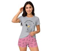 The Peanuts Snoopy Pijama para Mujer - Conjunto de pijama Happiness de manga corta con pantalones cortos, gris/rosa, gris/rosa, L