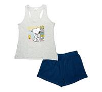 The Peanuts Snoopy Pijama para Mujer - Conjunto de Pijama sin Mangas Camiseta sin Mangas con Pantalones Cortos Gris/Azul, gris/azul, M