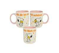 The Peanuts Snoopy - Taza de café con texto en alemán "Mit dir ist die Welt viel schöner Kaffeasse Tasse aus Keramik Weißpink", 320 ml