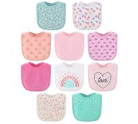 The Peanutshell Juego de baberos de rizo para niña de 10 a 100% algodón, suaves y absorbentes, para niñas pequeñas, baberos para recién nacidos y bebés, diseño floral arcoíris, Rosado, One Size