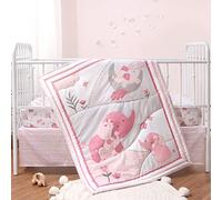 The Peanutshell Juego de Ropa de Cama para Cuna de 3 Piezas con diseño de Elefante Rosa