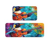 The Penguin Playing The Guitar Rug - Juego de 2 tapetes de cocina acolchados cómodos para decoración del hogar, tapetes de cocina para el suelo, antideslizantes, lavables, para lavandería, 43 x 119 cm