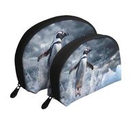 The Penguin Taking Off - Bolsas de maquillaje estampadas, 2 piezas, portátil, bolsa de aseo de viaje, White, Talla única