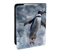 The Penguin Taking Off - Funda para pasaporte, funda de viaje de piel sintética para pasaporte, organizador para hombres y mujeres, 6.5 pulgadas, Black, Talla única