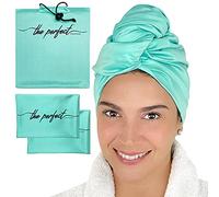 THE PERFECT HAIRCARE Juego de Toallas para el Cabello - Aprobado para el Curly Girl Method - 1 Turbante de Pelo (102 x 70cm) mas 2 Toallas pequeñas (60 x 38cm) Color Aqua