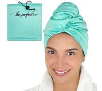 THE PERFECT HAIRCARE Toalla de Microfibra Lisa para el Cabello, Turbante Absorbente para el Secado Rápido Ideal para Relo Rizado y Largo para Mujeres y Chicos, Reduce la Esponjosidad Color Aqua