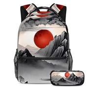 The Perfect School Companion, juego de 2 mochilas escolares para niños con mochila y estuche para lápices, para niños, niñas y adolescentes, pintura de tinta, multicolor, B：29.4x20x40cm\