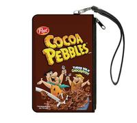 The Picapiedra Zip Around Clutch Wristlet Travel & Credit Cartera para Tarjeta, Guijarros de Cacao Fred y Barney Cereal Box Replica Brown, Lienzo