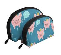 The Pig with The Crown - Bolsas de maquillaje impresas de 2 piezas portátiles de viaje, White, Talla única