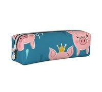 The Pig with The Crown - Estuche cilíndrico portátil con cremallera de piel para cosméticos, White, Talla única, Mochila escolar