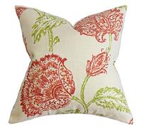The Pillow Collection Behati Floral-Funda de cojín, Color, Lino, Rosa Natural/Rojo, 8805 x 8805 x 3078 cm