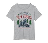 The Polar Express Train Depot Camiseta, Mujer Tallas Grandes, Gris Jaspeado, 4XL Grande
