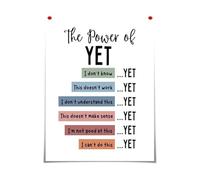 The Power Of Yet Motivational Poster - Growth Mindset & Positive Affirmation Wall Art for Classroom or Bedroom(Framed,12X18inch(30X45cm))