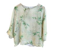 The Princess Bride Hanfu - Blusa holgada de lino, casual, manga 3/4, cuello en V, ropa tradicional china con botones de rana china, verano, A1- Parent, verde, XL